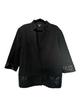 Misook Stretch Blazer With Faux Leather Braided Trim Women’s XL Black Luxury